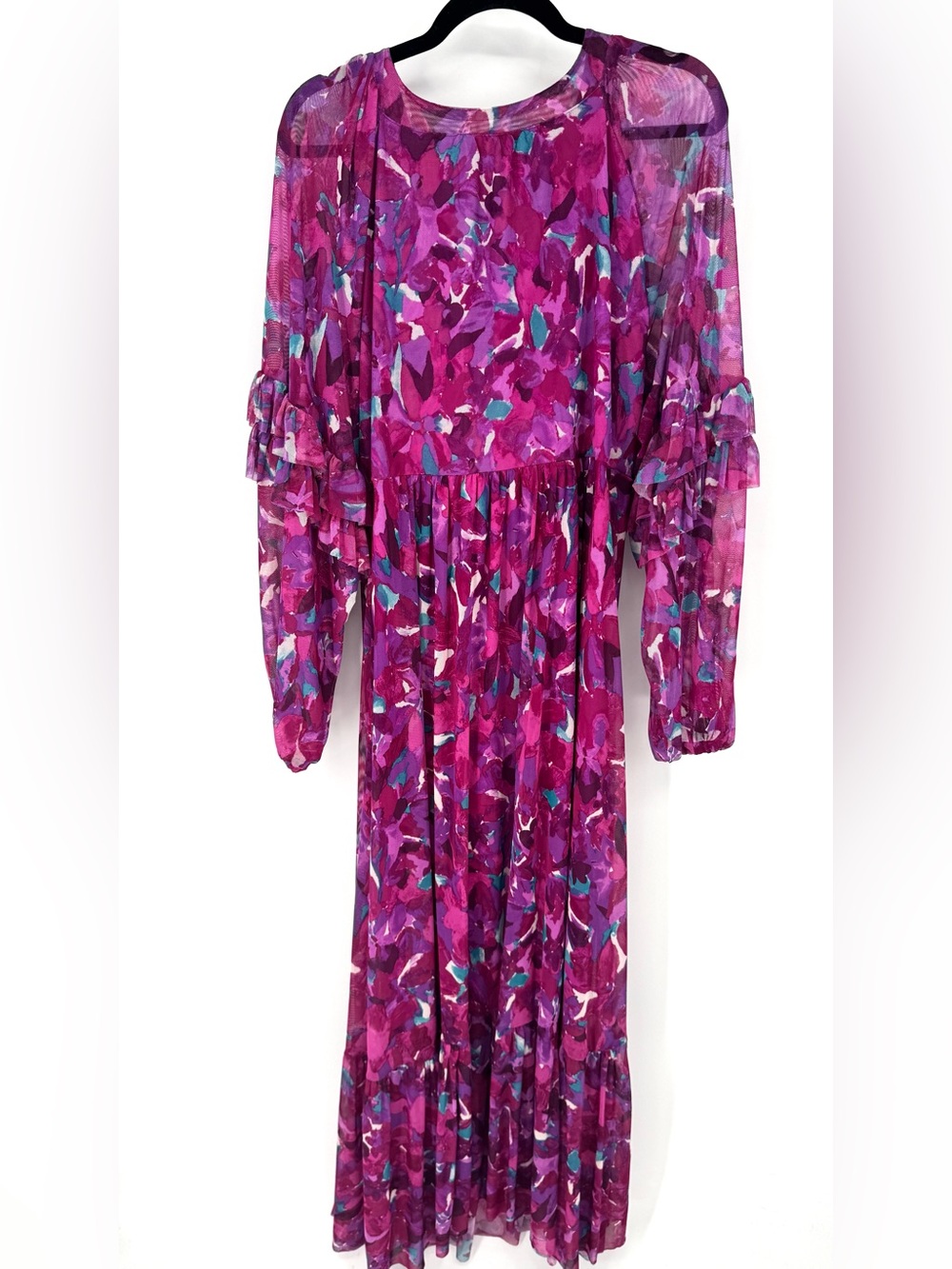 Antthony whimsy, romantic Bohemian Fuchsia & Teal Abstract Print Maxi Dress